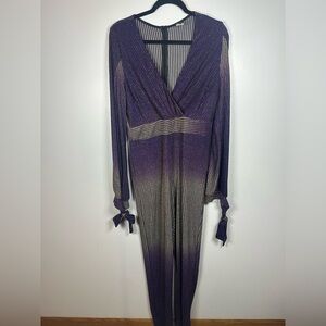 Purple and Gold Long Sleeve Jumpsuit Size 2x. Metallic Gold Stripes